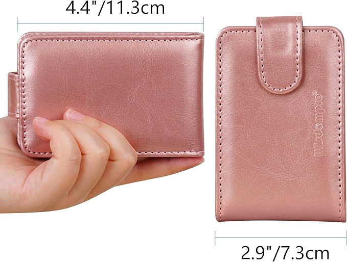 Wisdompro Credit Card Holder, Slim Leather RFID Blocking Wallet Debit Card Protector Organizer Case (Build in 20 Card Slot & 6 Small Cells for Memory Cards)-Horizontal Rose Gold