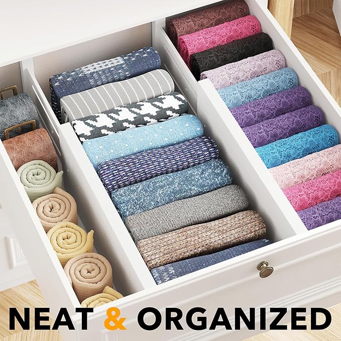 SpaceAid Bamboo 4 Pack Dresser Drawer Dividers, 4.65??High Adjustable 12.5??17??Drawer Organizers, Expandable Organization for Clothing, Clothes, Dressers, White