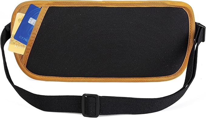 RFID Blocking Money Belt - Passport Holder & Travel Wallet, Slim Hidden Fanny Packs for Women Men - Gold