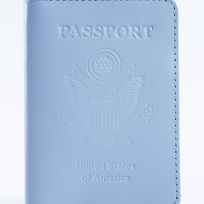 INCARNE US Leather Passport Holder for Travel - Passport Case - Passport Wallet for Men - Passport Cover for Women Sleeve Protector - Travel Essentials Vacation Travel Gifts - Classic Light Blue