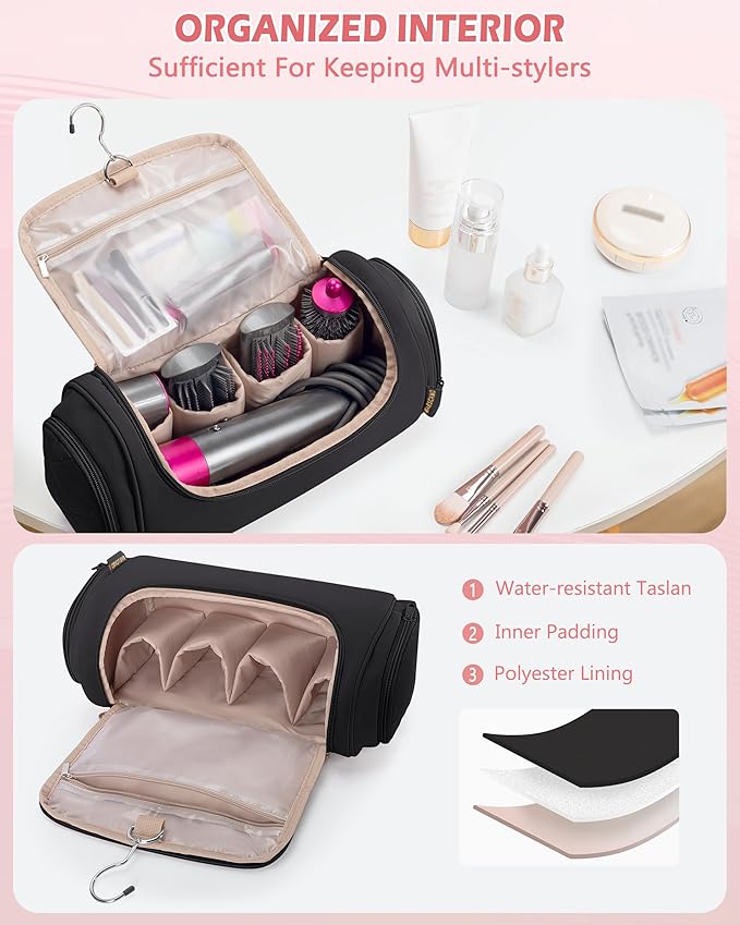 Marscamd Hair Tools Travel Bag Compatible with Dyson Airwrap Styler, Hair Tool Organzer with Hanging Hook for Multi-Stylers, Black
