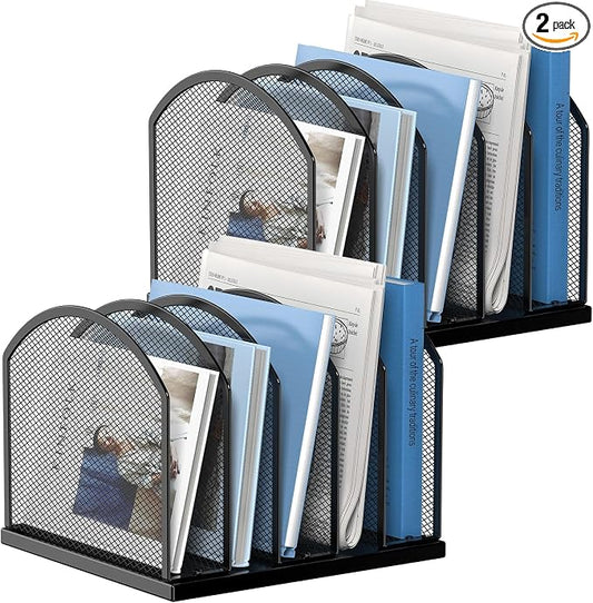 Gawerk 5-Section Vertical Desktop Organizer, 5-Section Mesh File Folder Stand Sorter for Office Home Classroom Organization (2, Black)