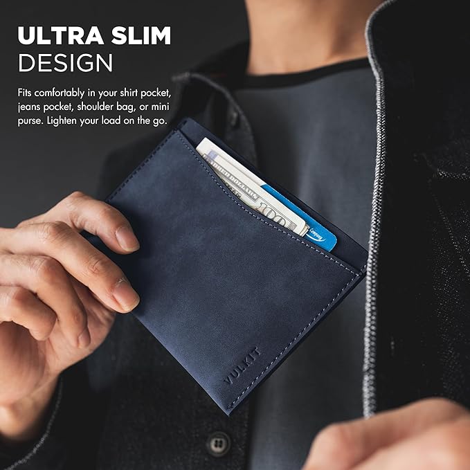 VULKIT Passport Cover Ultra Slim Design Leather Passport Sleeve RFID Blocking with 2 Card Slots, Anti-Theft Travel Essentials