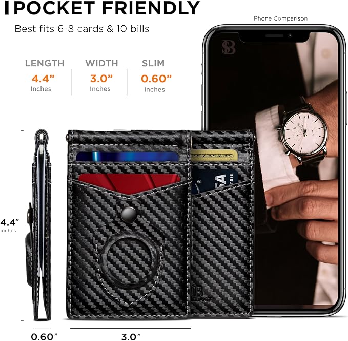 SERMAN BRANDS RFID Blocking Wallet Slim Bifold - Genuine Leather Minimalist Front Pocket Wallets for Men with Money Clip Gift