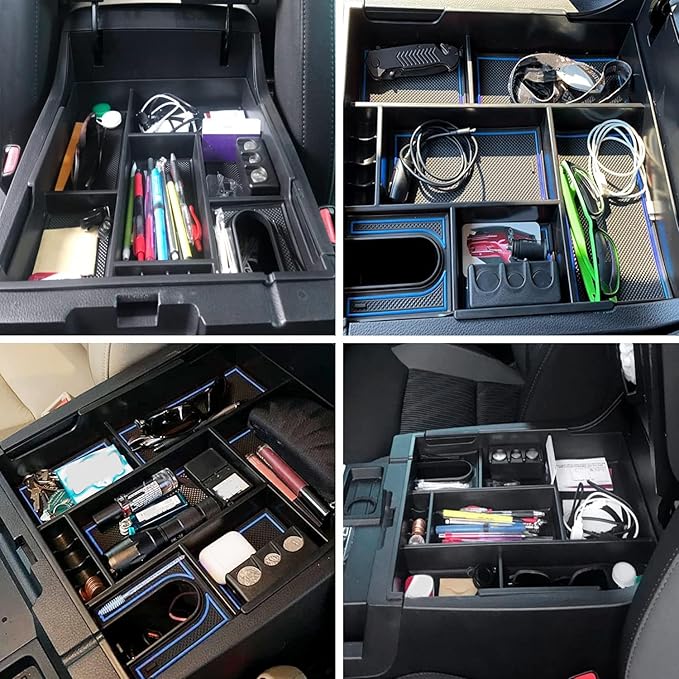 JOJOMARK Compatible with Toyota Tundra Accessories Center Console Tray Organizer fits for Toyota Tundra 2014-2020 2021 Insert ABS Armrest Box Secondary Storage (Blue)