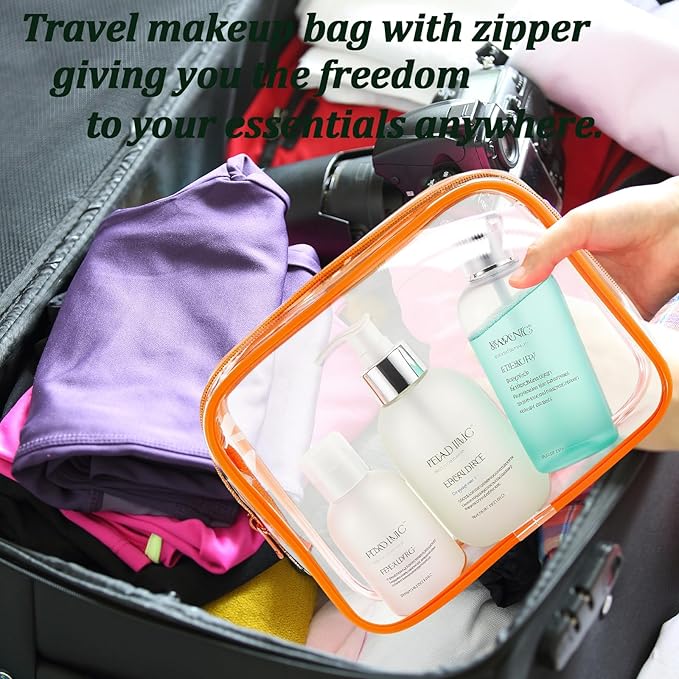 6 Pieces Clear Makeup Bags Bulk, TSA Approved Toiletry Bag PVC Clear Cosmetic Toiletries Pouch with Zipper, Waterproof Vinyl Plastic Organizer Case for for Women Carry-on Travel Essentials