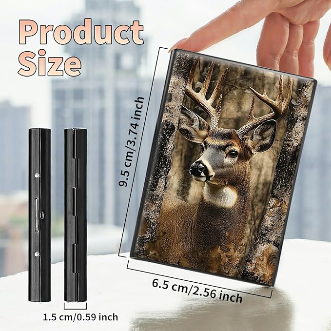 Slim Credit Card Holder, Camo Deer Tree RFID Blocking Metal Wallet for Men & Women, Aluminum Minimalist Hard Case Pocket-Sized Business Cards Organizer (Fits Up to 10 Cards)