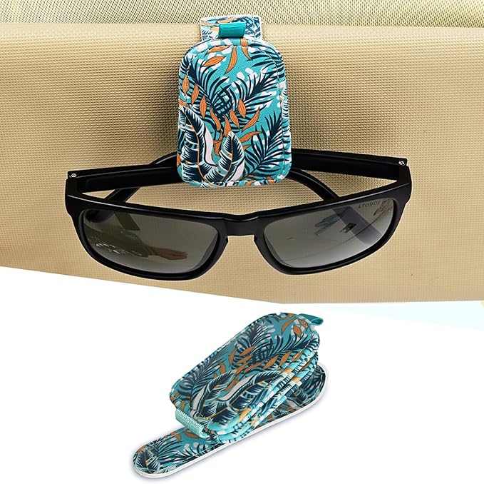 LTOHOE 1 Pack Sunglass Holder for Car, Magnetic Leather Sunglasses Holder and Ticket Card Clip, Universal for Different Size Glasses, Car Visor Accessories(Colorful Painting)