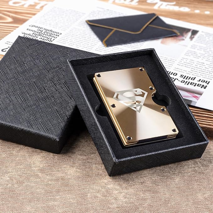 awofer Mens Engraved Wallet Personalized Gifts for Husband Dad Son Grandson Custom Birthday Fathers Day Christmas Gift for Groomsmen Bestman Aluminum Golden Wallets with Money Clip Card Holder