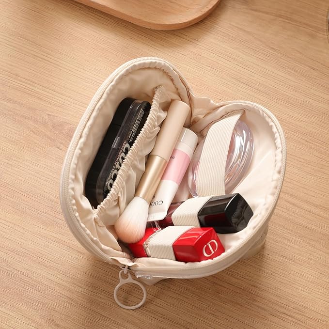 Half Moon Makeup Bag for Purse Cosmetic Pouch for Women Portable Zipper Cosmetic Case with Compartments