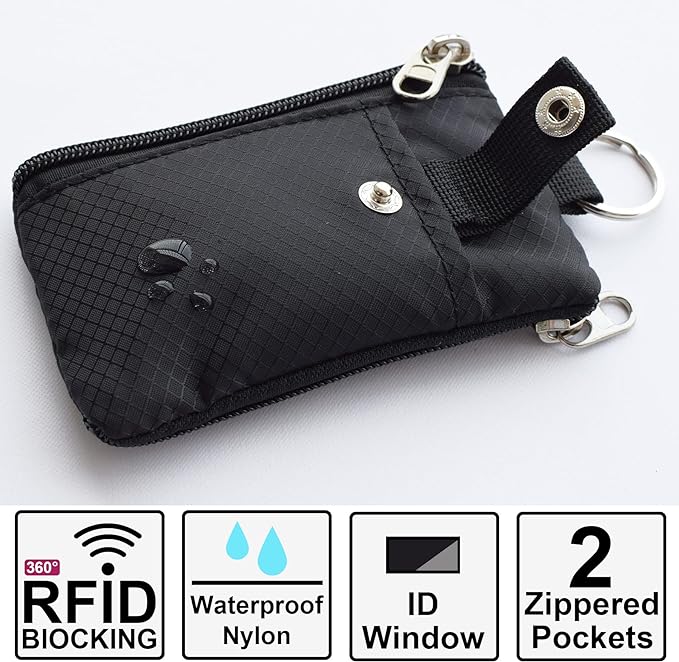 CHENSPRX Minimalist RFID Blocking Small Wallet with ID Window,WaterResistant Zip Id Case Wallet with Lanyard Keychain for Cards,Cash,Travel,Women,Men