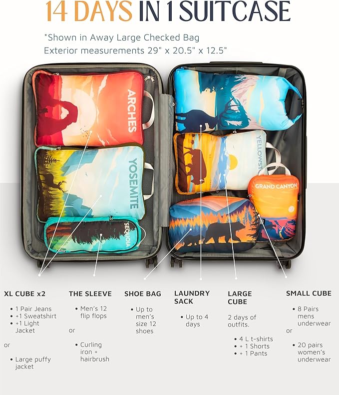 Large Compression Packing Cubes for Travel-Packing Cube Luggage Organizers 7 Piece Set for Checked Luggage-Ultralight, Expandable/Compression Bags by TRIPPED Travel Gear (National Parks)