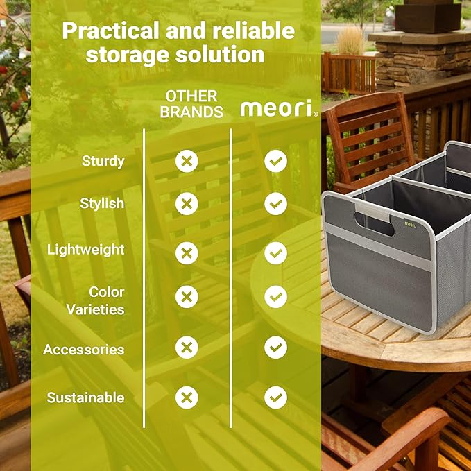 meori Large Trunk Organizer for Groceries Collapsible Granite Grey Storage Car SUV 2 Compartments