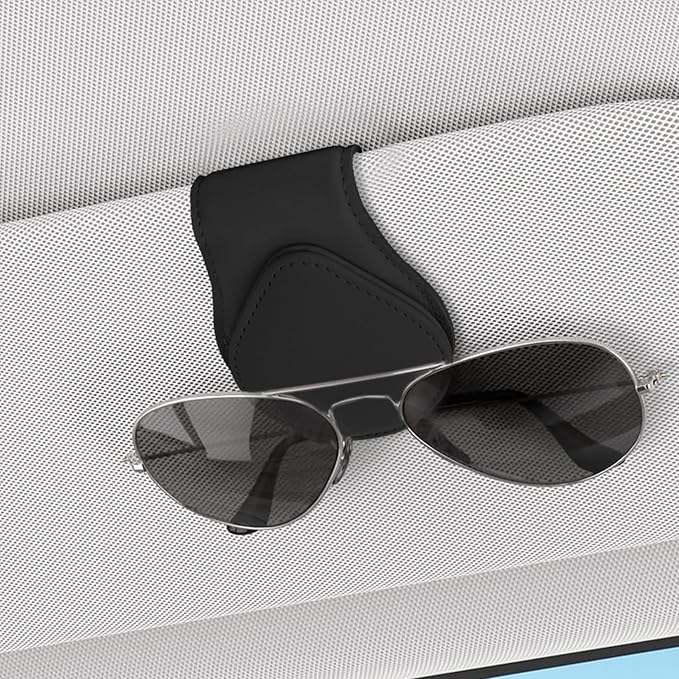Magnetic Sunglass Holder for Car Visor, Sunglasses Visor Clip, Magnetic Leather Vehicle Glasses Ticket Card Clip, Automotive Eyeglass Hanger Organizer Accessories for Most Vehicles (Black)