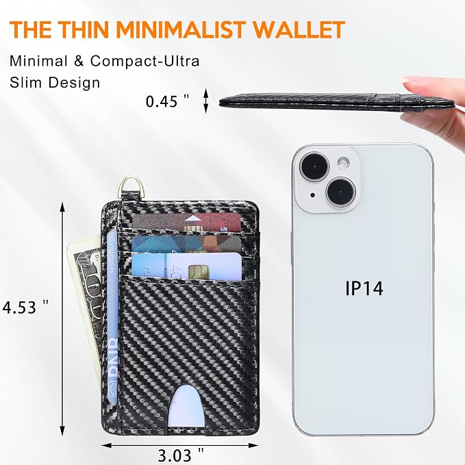 Badiya Credit Card Holder Slim Minimalist Wallet, Front Pocket Purse RFID Blocking Wallet Compact Card Case with ID Window for Women & Men