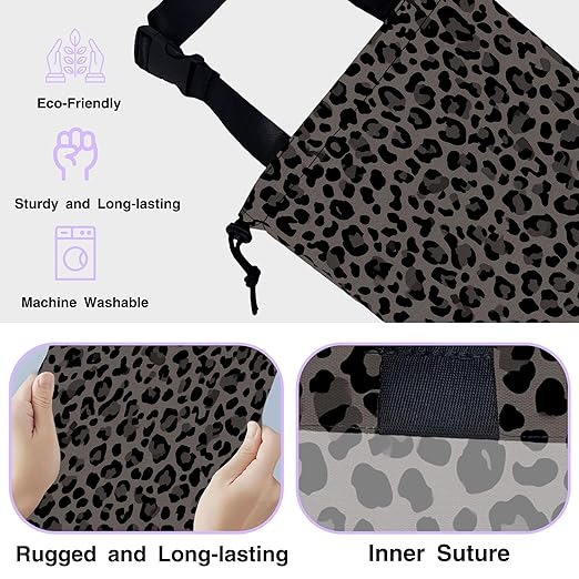 Car Trash Bag Hanging Black Gray Leopard Print Car Trash Can for Back Seat Waterproof Car Trash Bin with Adjustable Straps and Drawstring for Car Accessories Vehicle Travelling Camping