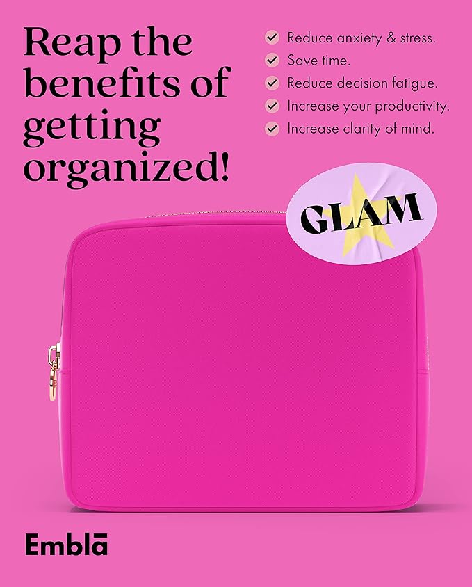 Embla Large Makeup Bag and Waterproof Nylon Travel Toiletry Bag, Large Capacity Cosmetic Zipper Pouch, Fuchsia Pink