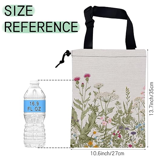Wild Flowers Car Garbage Bag,Botanical Herbs Waterproof Small Car Trash Bag Hanging Back of Seat,Drawstring Hanging Car Trash Bag with Adjustable Buckle for Car Accessories