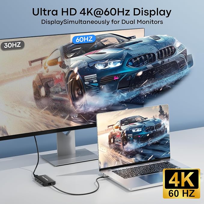 6-in-1 USB Hub (0.99FT), USB C to Dual HDMI Adapter 4K@60Hz, HDMI Splitter Extended Display for Dual Monitors with 100W PD Port, USB 2.0, Dual Monitor Adapter for MacBook Neo/Air/Pro, XPS, HP