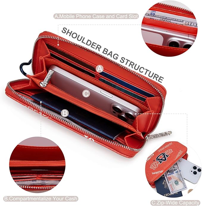 Auburn Wristlet Purse for Women - NCAA Official Licensed, Auburn Team Logo Wallet with RFID Blocking, Clutch Purse for Gifts, Game Day, Travel | Orange, NC-AU011OR