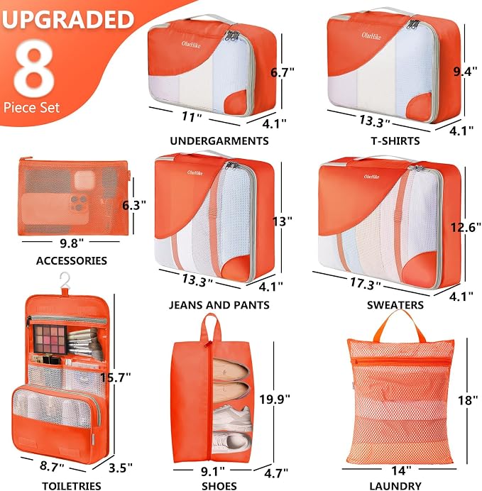 8 Set Packing Cubes for Travel, Gifts for Women Mom,Anti-Tearing Suitcase Organizer,OlarHike Vacation Essentials & Accessories for Cruise Ship