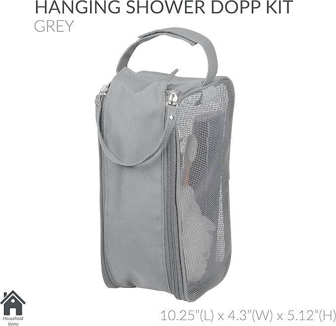 Simplify Hanging Mesh Toiletry Bag | Travel Organizer | Perfect for Dorm | Gym | Back to School | Shampoo | Shower Accessories | Grey