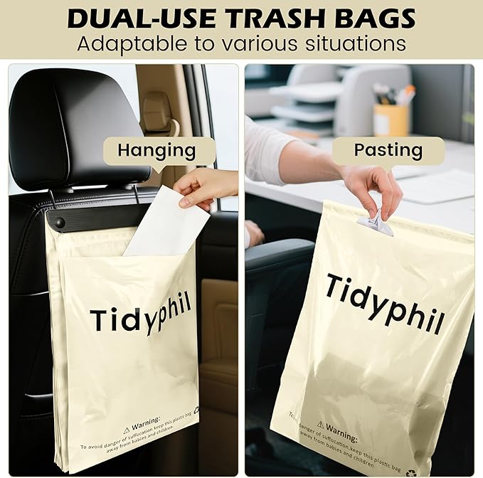 150 PCS Disposable Car Trash Bags Hanging, Leak-proof, Odor Seal. 2 Gallon Car Garbage Bags, Big Capacity. Independent of Car Trash Can, Easy Stick-On Car trash Bin for Car, SUV, Truck, Stroller.White