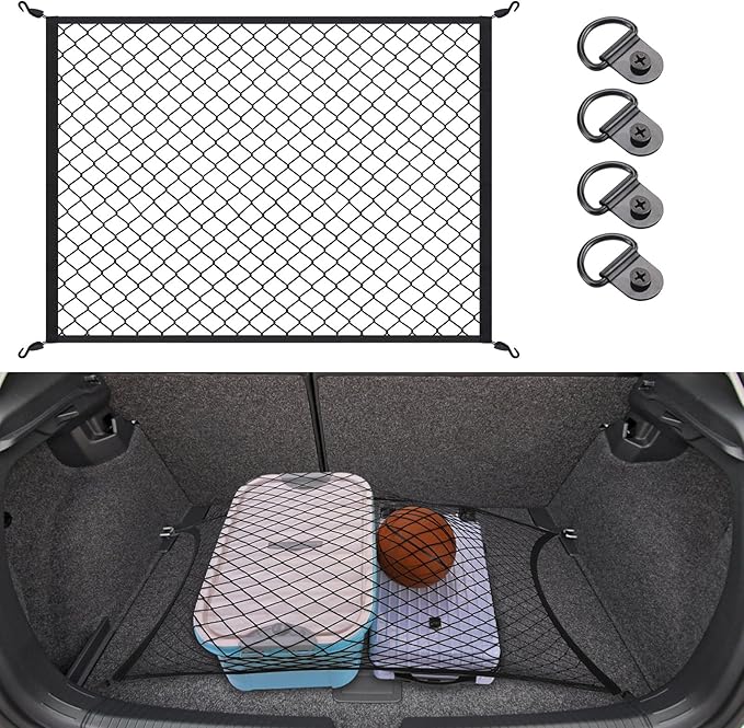 Kaskawise Elastic Cargo Net for SUV,Universal Truck Net Organizer with Storage Bag,32"x24" Stretch to 56"x42" Small Cargo NetBungee Mesh Cargo Hold for Car,Truck,Pickup,RV,Road Trip Essentials