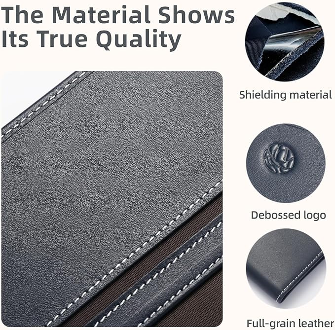 Genuine Leather RFID Blocking Long Passport Holder Passport Cover (Grey)