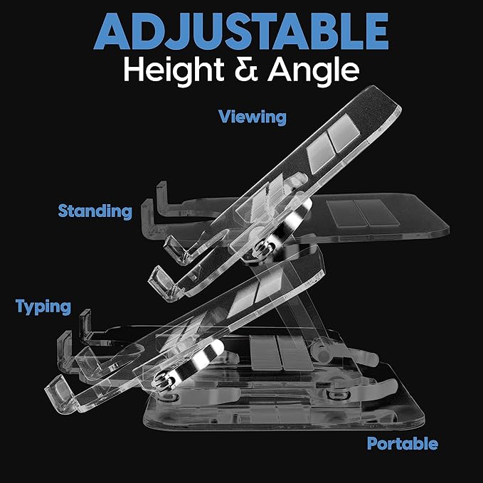 DuraClear Acrylic Laptop Stand for Desk ??Ergonomic Adjustable Acrylic Computer Stand - Clear Laptop Stand with Enhanced Airflow and Workspace Elevation