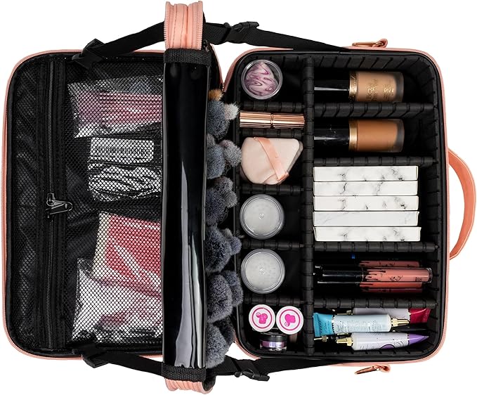 Carrywell Makeup Bag Travel Case 2-Pack, Not-Made In China, Train Case for Cosmetics, Portable Beauty Organizer, Cosmetic Storage Bag With Adjustable Dividers For Make Up and Brushes