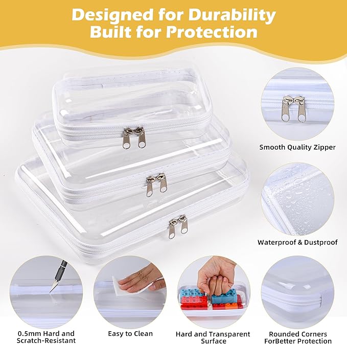 Clear Hard Shell Zipper Case – Waterproof Travel Organizer for Cosmetics, Toiletries, Electronics, and Office Supplies – Durable PVC, Multi-Purpose Clear Pouch for Kids Toys and Diaper Bags (L)