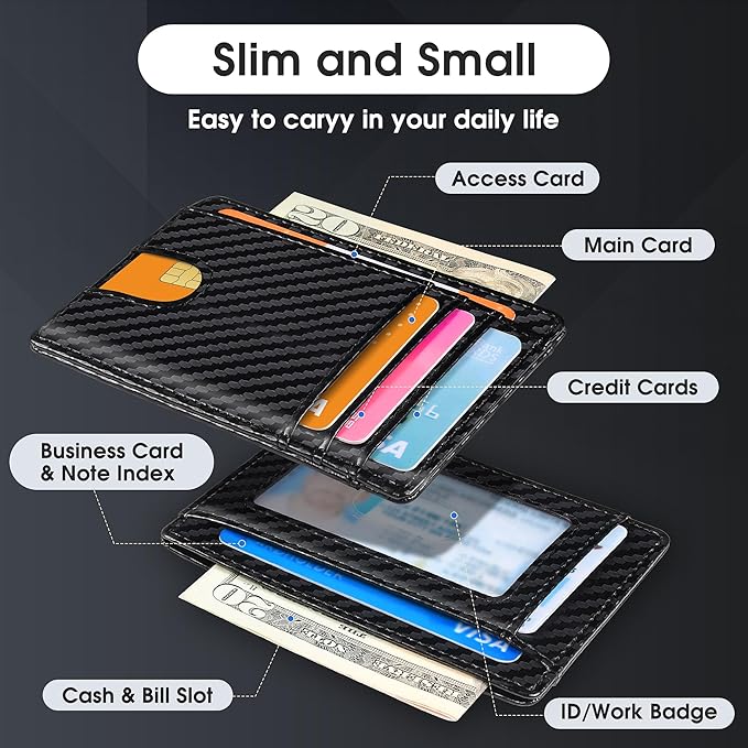 Slim Minimalist Wallet for Men,Front Pocket Wallet RFID Blocking Small Thin Credit Card Holder,ID Card Case Gift for Men Carbon Fiber Black