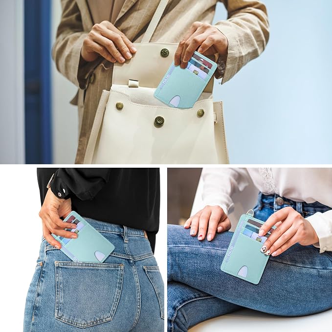 Badiya Credit Card Holder Slim Minimalist Wallet, Front Pocket Purse RFID Blocking Wallet Compact Card Case with ID Window for Women & Men