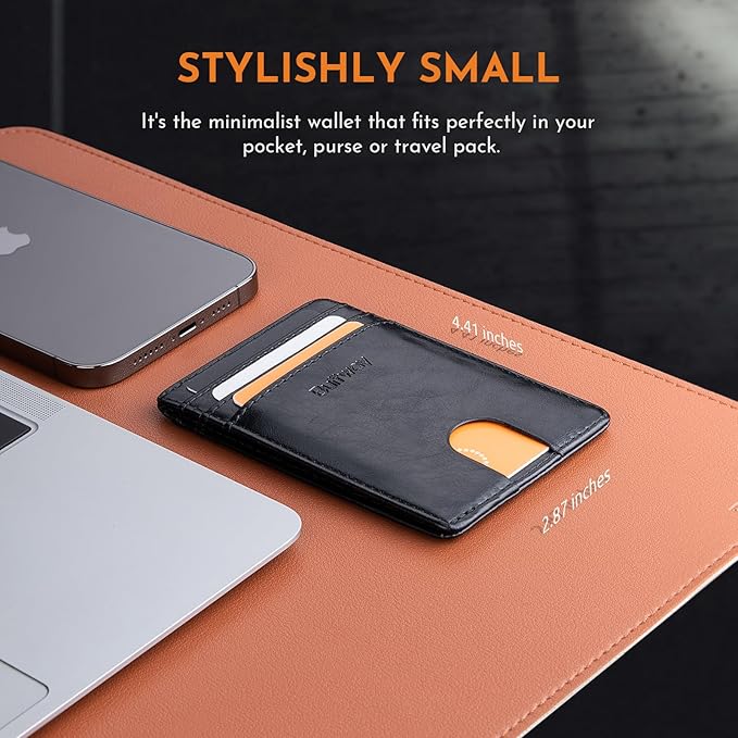Buffway Mens Slim Wallet, Minimalist Thin Front Pocket Leather Credit Card Holder with RFID Blocking for Work Travel | Minimalist, Thin, Front Pocket, Credit Card Holder, RFID Blocking, for Work Travel
