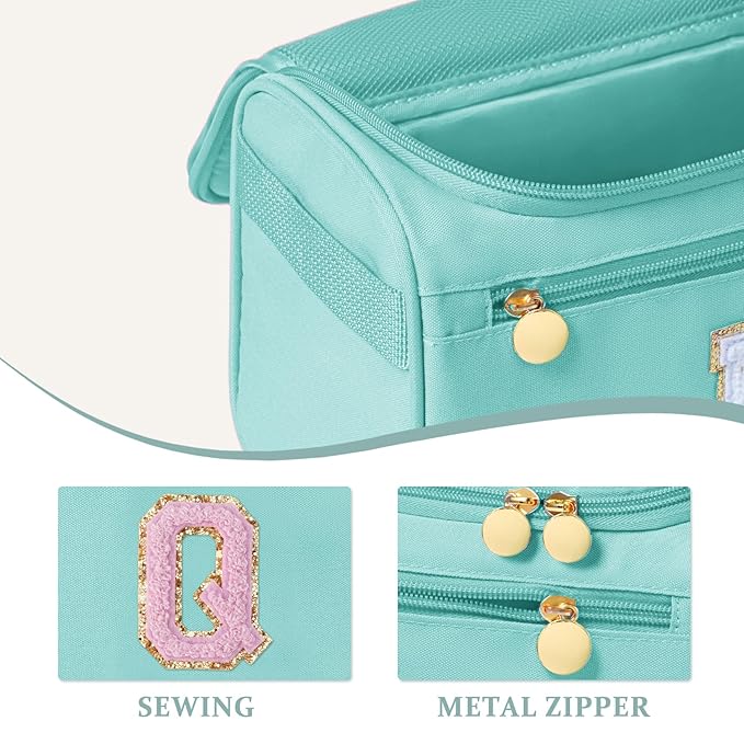 COSHAYSOO Hanging Travel Toiletry Bag for Women Teen Girls Toiletries Make Up Organizer, Monogrammed Valentines Birthday Gifts Spring Summer Vacation Essentials Teal Letter Q