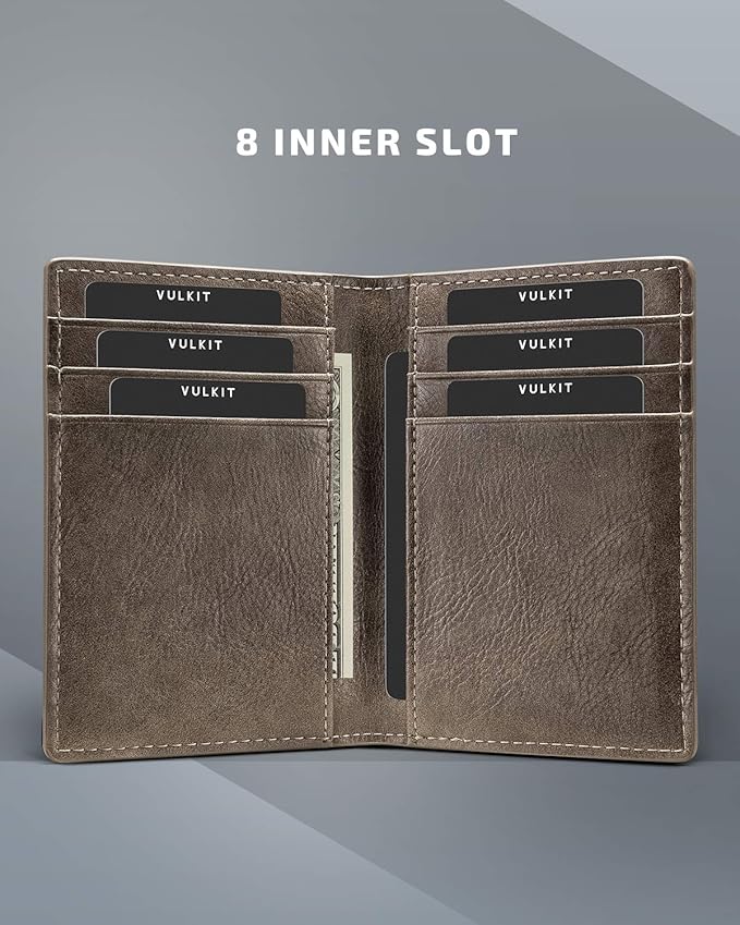 VULKIT Bifold Front Pocket Slim Wallet RFID Blocking Minimalist Thin Leather Credit Card Holder Wallet for Men and Women Mocha