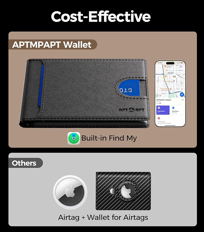 Men's Wallet with Tracker, (RFID Blocking) Slim Bifold Front Pocket Wallets for Men with Find My for Travel, Gym, Daily Use with Gift Box, Black