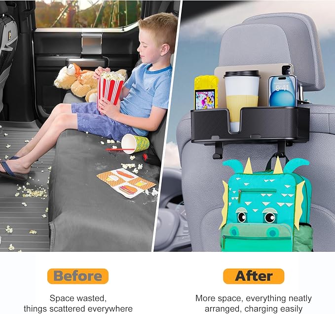 MAGJIEYX Car Headrest Cup Holder for Back Seat Organizer for Multi-Hanging Snack Storage Box with Strong Hooks for Kids and Uber Backseat Passengers Share Rid for Travel Accessories