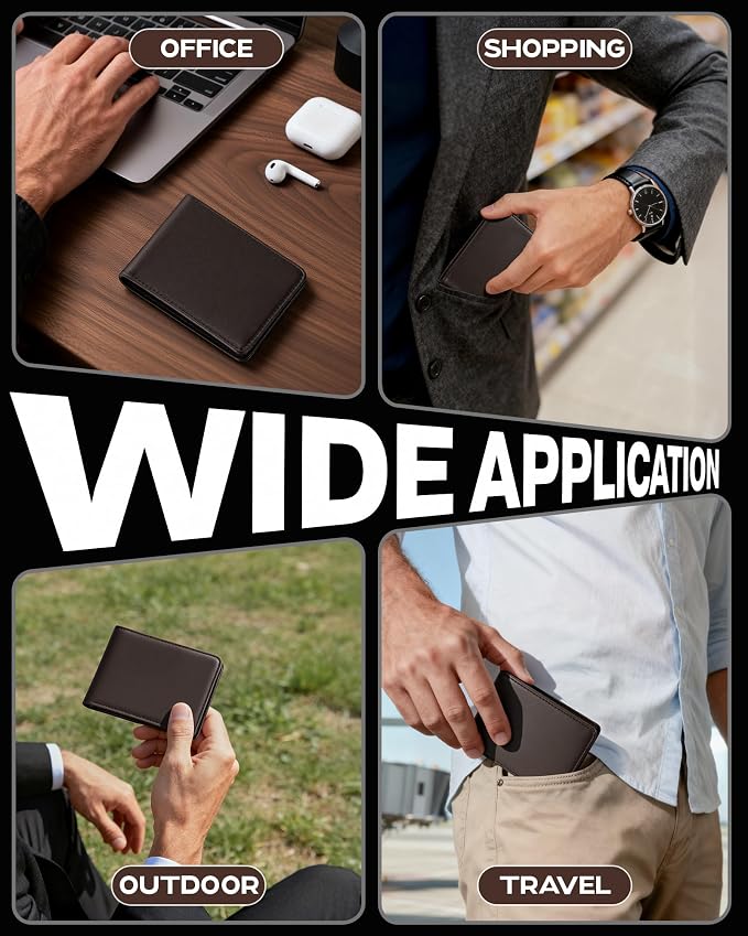GNDR Wallet For Men Bifold Coffee RFID Blocking Slim Faux Leather Wallets Card Holder Front Pocket Minimalist Men Accessories With Gift Box