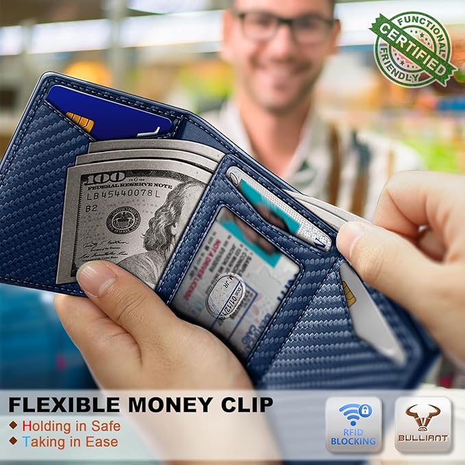 BULLIANT Men Wallet Leather Wallet Card Holders Money Clip for Men 10Cards-Magnetic Flip on Metal Case