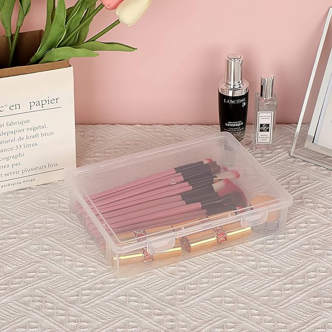 BTSKY Clear Plastic Storage Box with Flap Lid, Multipurpose Craft Organizers and Storage Box Art Supply Storage Organizer Plastic Sewing Box for Beads Pencils Notebooks, 4 Pack Small