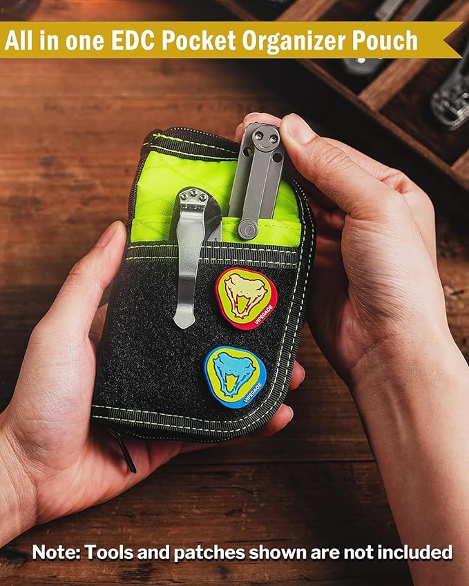 VIPERADE VE10 EDC Pouch Small Pocket Tool Pouch with 10 Compartments, Men's Pocket Organizer for Multitools, EDC Organizer with Patches Area for DIY (X-pac Green)