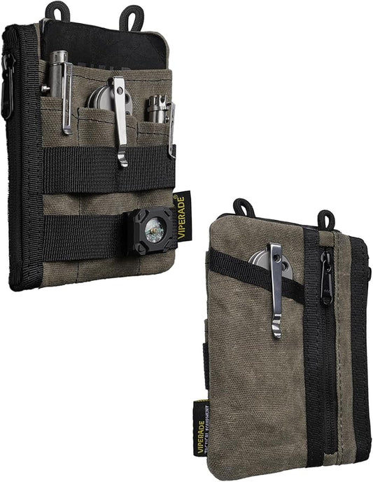 VIPERADE VE16N-OW Waxed Canvas Zipper Wallet, Minimalist with 5 Pockets, 2 Zipper Slim Pocket Multitool Pouch for Everyday Carry (OD Green)