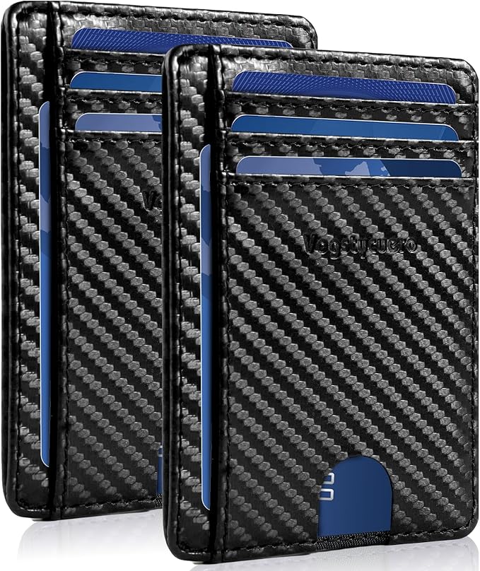 Front pocket thin wallet for Men Women RFID Blocking Credit Card Holder Card Cases Slim Minimalist wallet with Gift Box (1, Carbon Fiber Black2)