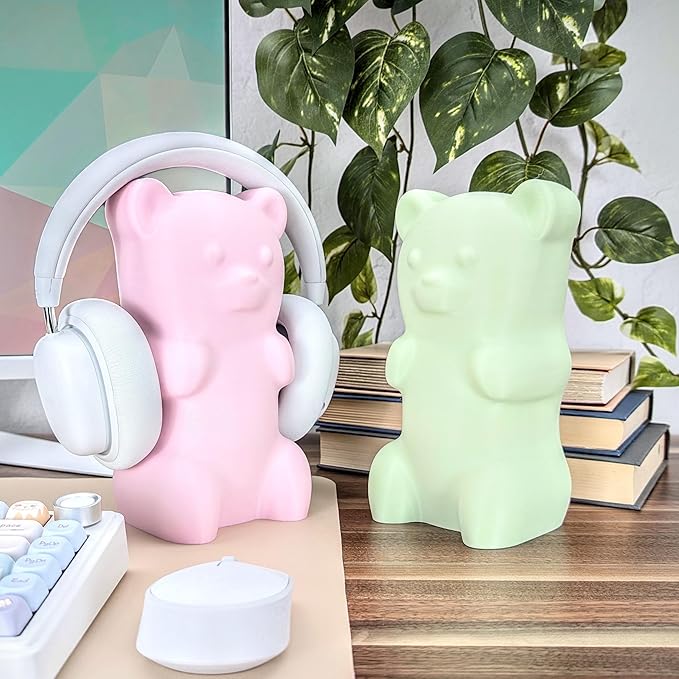 Gummy Bear Headphone Stand Hanger - Cute Headset Holder - Kawaii Desk Accessories - Compatible with Most Headphones (Pastel Green)