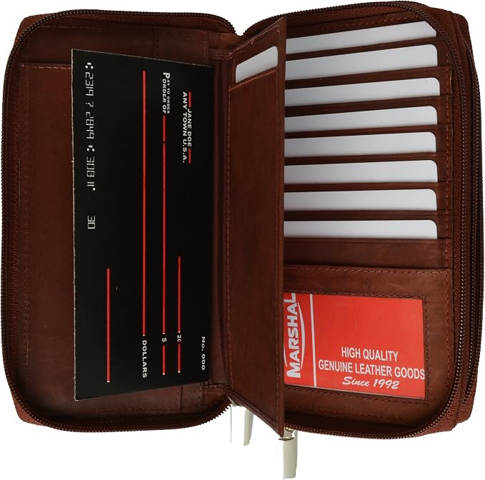 MARSHAL Genuine Leather Double Zipper Clutch Checkbook Wallet for Women #4575CF