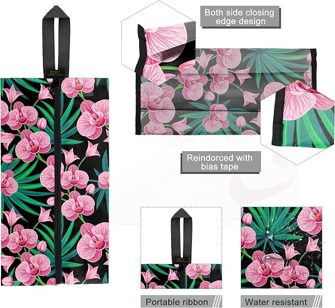 BeeGreen Shoe Bags 6 Pack Flower Design for Travel with Handle as Packing Organizers for Suitcase and Luggage | Portable Nylon Storage Accessories for Vacations, Essential Gifts for Women and Men