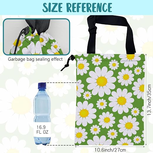 Car Garbage Bag Abstract Daisy Flowers Drawstring Car Trash Bag Hanging for Back Seat with Adjustable Buckle Canvas Vehicle Trash Can Easy-to-Install