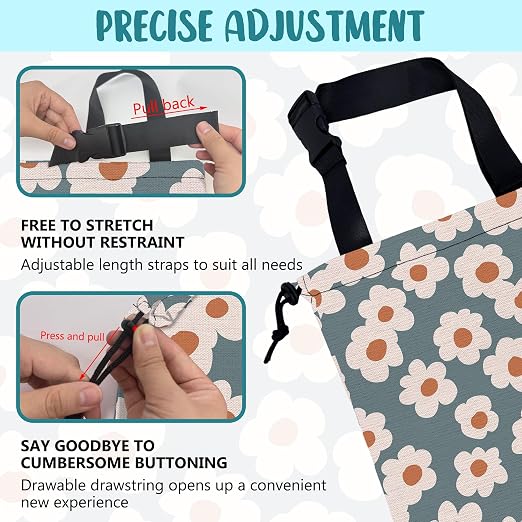 Car Garbage Bag Vintage Blue Floral Daisy Hanging Canvas Car Trash Bag Waterproof Drawstring Car Back Seat Organizer for Car Back Front Seat Console with Adjustable Buckle